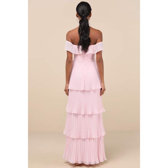 NWT Lulus Always Remarkable Pink Pleated Off-the-Shoulder Maxi Dress Banquet M - Picture 3 of 8